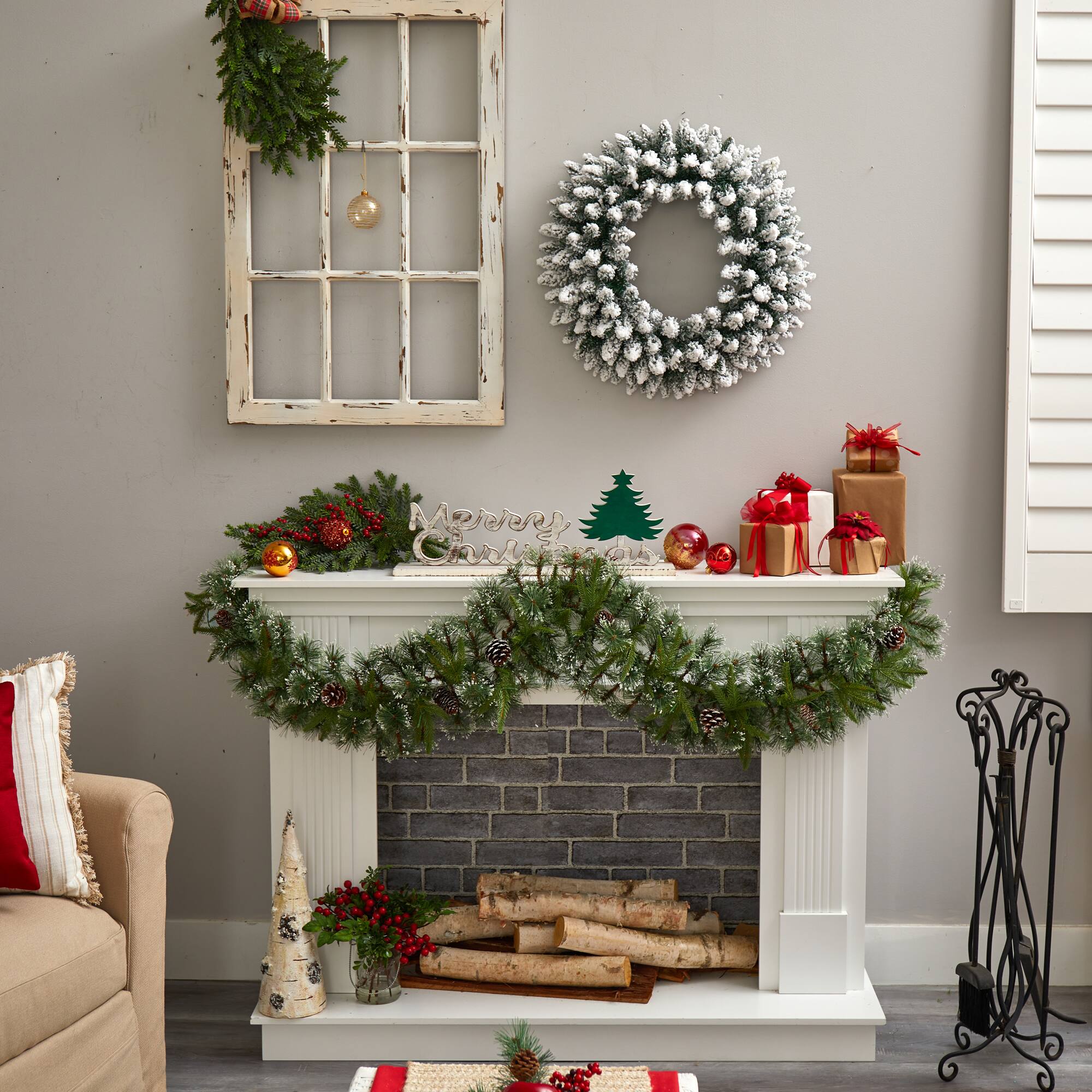 24" White LED Lights Flocked Artificial Christmas Wreath